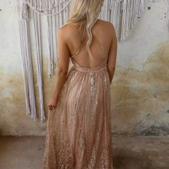 Luxxel Apparel Rose Gold Sequin Maxi Gown