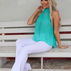 Blue Buttercup Turquoise Pleated Chiffon Flowy Tank