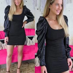 Hidden Brand Black Puff Sleeve Bodycon Dress