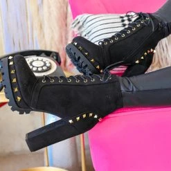 Wild Diva Lounge Black And Boujee Abby Black Studded Boots