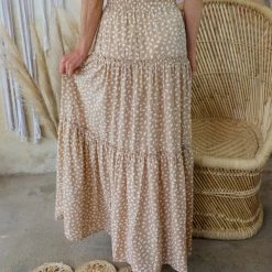 Main Strip Tan Polka Dot Maxi Skirt