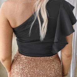 Glam Gianna Black One Shoulder Top