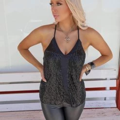 The Lace Cactus Baylee Black Sequin Tank Top Apparel
