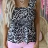 Shiying Fashion Leopard Scrunched Ruffle Tank Top Apparel