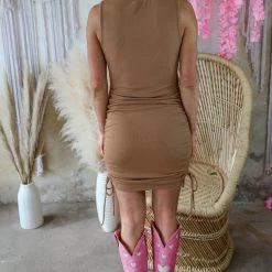 Wishlist Apparel Camel Sleeveless Ribbed Midi Dress