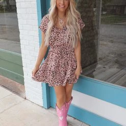 Mazik Leopard Print Short Sleeve Dress Apparel