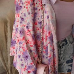 Peach Love Apparel Painted Floral Ruffle Sleeve Duster