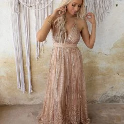 Luxxel Apparel Rose Gold Sequin Maxi Gown