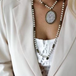 Pink Panache Bridal PP Bronze Large Oval Necklace With Pearl Knotted Beads