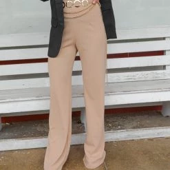 Day G Kaitlyn Khaki Trousers With Gold Chain Detail Apparel