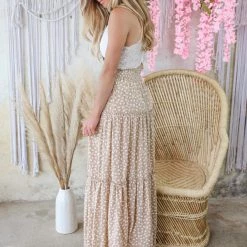 Main Strip Tan Polka Dot Maxi Skirt