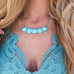 Blue Tortoise Rhinestone Cowgirl Lainey Turquoise Bar Necklace