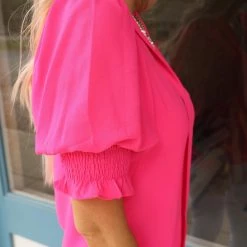 Style U Fuchsia V-Neck Puff Sleeve Blouse Apparel