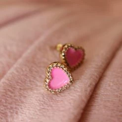 H&R Fashion Jewelry Audra Pink And Gold Heart Stud Earrings