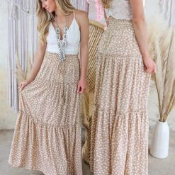 Main Strip Tan Polka Dot Maxi Skirt