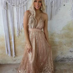 Luxxel Apparel Rose Gold Sequin Maxi Gown