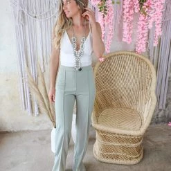 Canvas Sage High Waist Pintuck Trousers