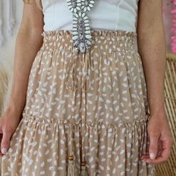 Main Strip Tan Polka Dot Maxi Skirt