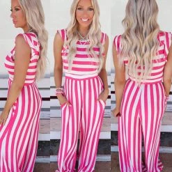 Veveret Fiona Fuchsia Striped Jumpsuit