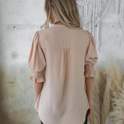 Style U Apparel Tinsley Taupe Puff Sleeve Top