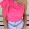 Glam Best Sellers Heather Hot Pink One Shoulder Top