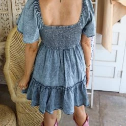 Flying Tomato Brylie Smocked Bodice Denim Dress
