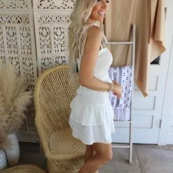 Lelis Mayra White Smocked Mini Ruffle Dress
