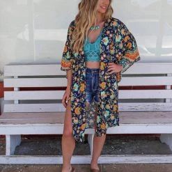 Haptics Midnight Blue Floral Kimono