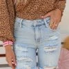 Risen Ice Blue Distressed Cuffed Shorts