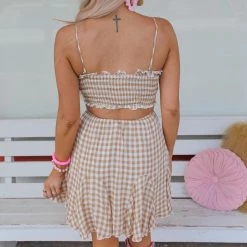 Baevely Tillie Taupe Gingham Dress Apparel