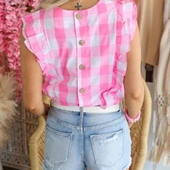 Love Is All Apparel Sammi Pink Checkered Ruffle Tank