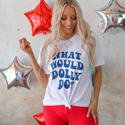Illustrated Society White And Navy "What Would Dolly Do?" Graphic Tee