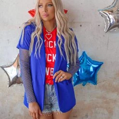 No1 Apparel Royal Blue Rhinestone Sleeve Blazer