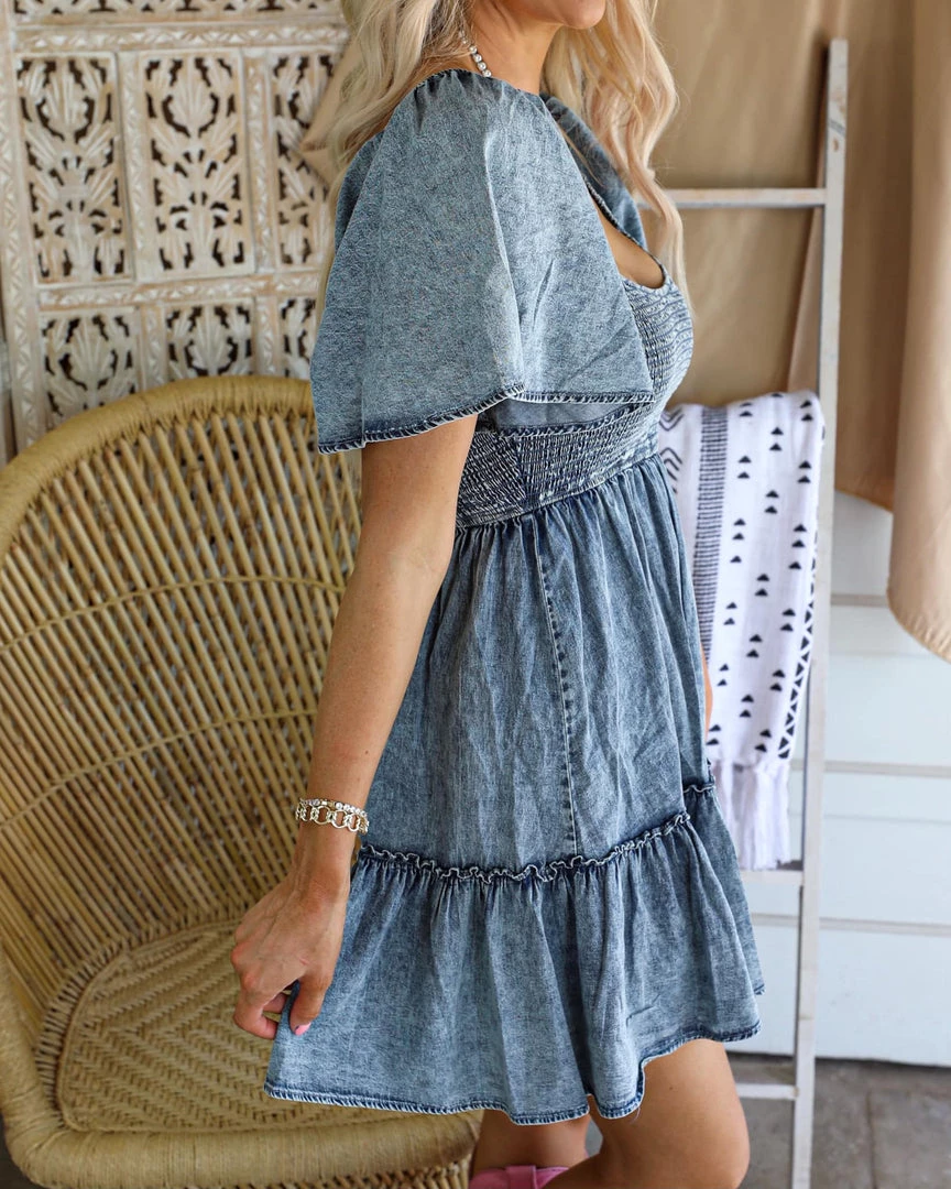 Flying Tomato Brylie Smocked Bodice Denim Dress