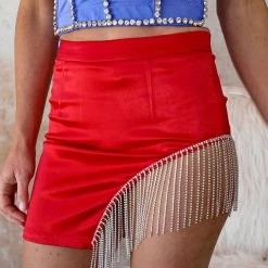 Hearts Rob Red Satin And Rhinestone Skirt