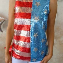 Bibi American Flag Sequin Tank Top Apparel