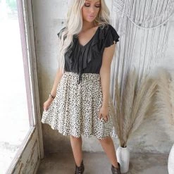 Haptics Ryleigh Black And Leopard Ruffle Neck Dress