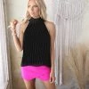 Blue Buttercup Demi Black Pleated Chiffon Halter Top Apparel