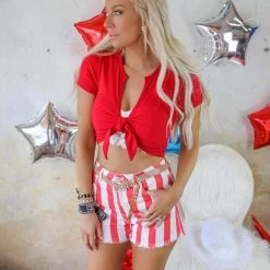 Active Usa Mila Red Tie Front Crop Top Apparel