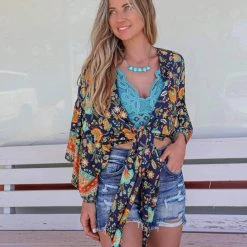 Haptics Midnight Blue Floral Kimono