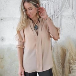 Style U Apparel Tinsley Taupe Puff Sleeve Top