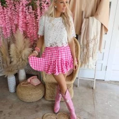 Main Strip Apparel Alma Fuchsia Gingham Skort