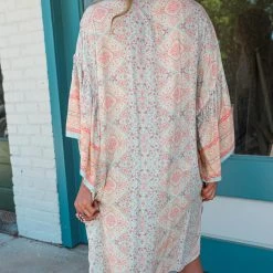 Haptics Apparel Miriam Sage And Peach Paisley Kimono