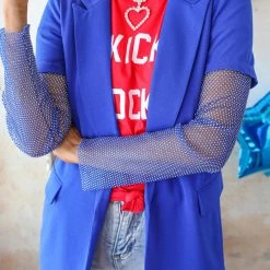 No1 Apparel Royal Blue Rhinestone Sleeve Blazer