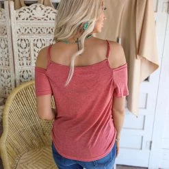 Bibi Elle Marsala Crochet Cold Shoulder Top