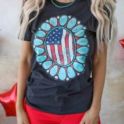 Next Level Apparel Lianna Black Flag Concho Graphic Tee