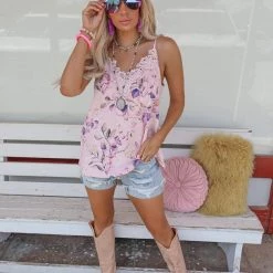 Bibi Blush Floral Lace Front Tank Top