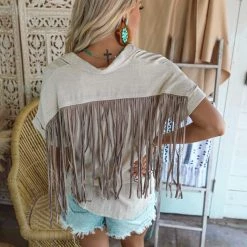 143 Story Apparel Amara Linen Fringe Detail Top