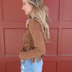 Blue Buttercup Apparel Danya Camel Mineral Dyed Fringe Crop Top