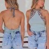 Bibi Millie Mint And Leopard Halter Top